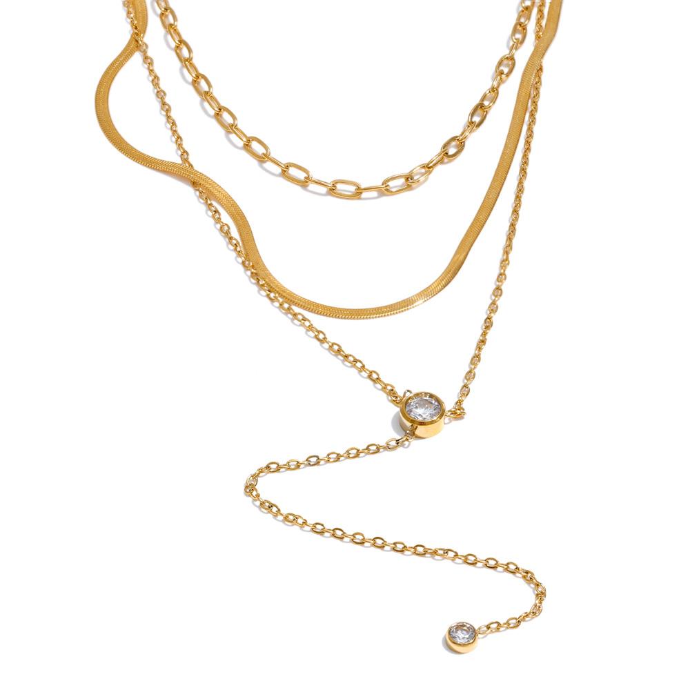 Yhpup Stainless Steel Layered Snake Chain Zirconia Drop Stacking Necklace Temperament Chic Charm Bib Jewelry Gift Waterproof