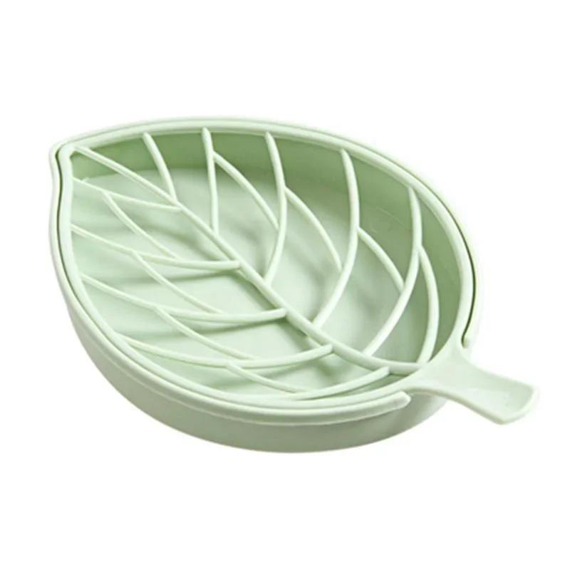 1PCS Concise Design Green Leaf Shape Soap Dish Tray Creative Plant Plastic Soap Saver Holder Household Bathroom Washing Supplies