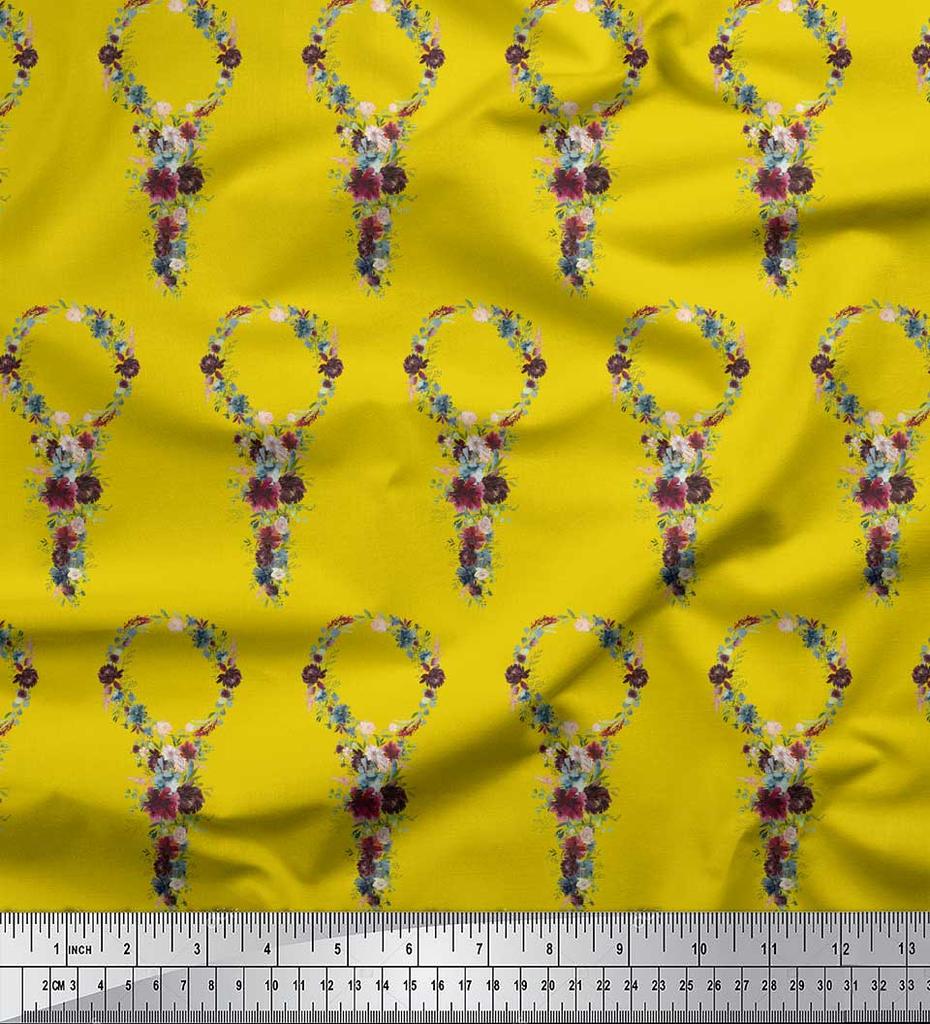 Soimoi Zelená poly krepová látka Věnec Květinový potisk Látka na metr 42 palců