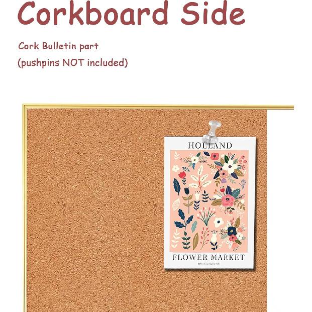 Okydoky Cork Board White Board Combo, Small Size 10.6" x 14.6" Magnetic Dry Erase Board/Bulletin Combination Board, Gold Aluminum Frame, for Home,
