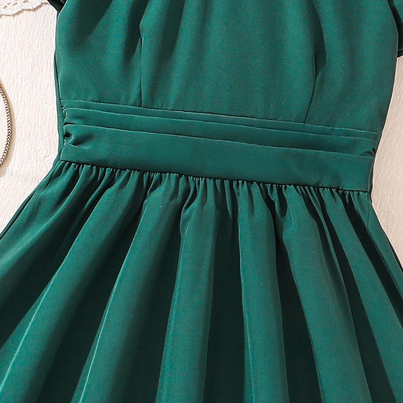 Sommer Retro Patchwork Ärmel Prinzessinnenkleid für Mädchen - Einfarbige