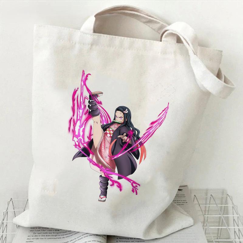 Japan cartoon comicsNezuko Kamado Demon Slayer Printed Shopping Canvas Bag Stylish Shoulder Bag Large Capacity Handbag for Women 7559