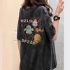 American Retro Unisex Distressed Oversized T-Shirt - Summer Short Sleeve, Straight Shoulder, Plus Size