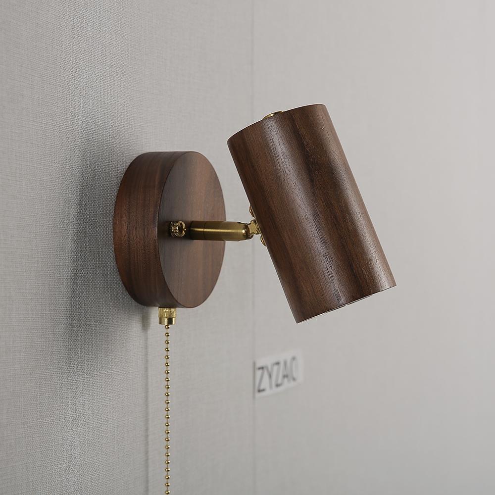 Walnut Wood Color wall light Retro Bedroom Bedside Wall Lamps Adjustable lamphead Pull Cord Switch Reading Wall Spotlight LED
