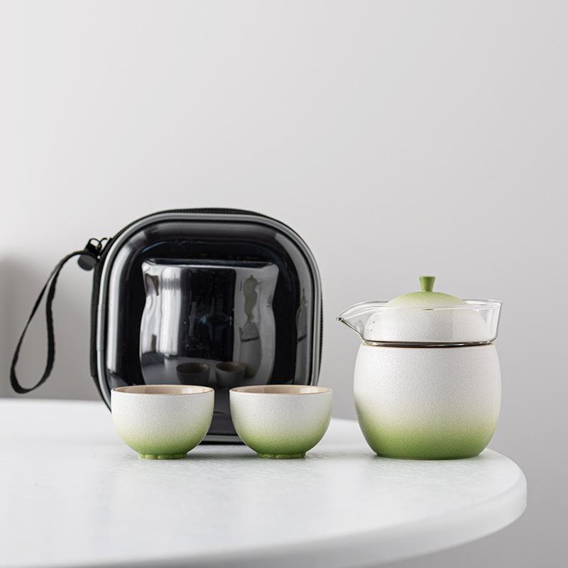 Lime travel tea set, one pot and two cups, Kuaike portable high-end business ceramic tea set, tea cup gift box, gift.