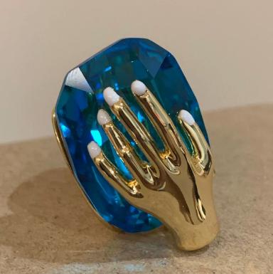 Retro Blue Irregular Crystal Ring Metal Fashion Jewelry