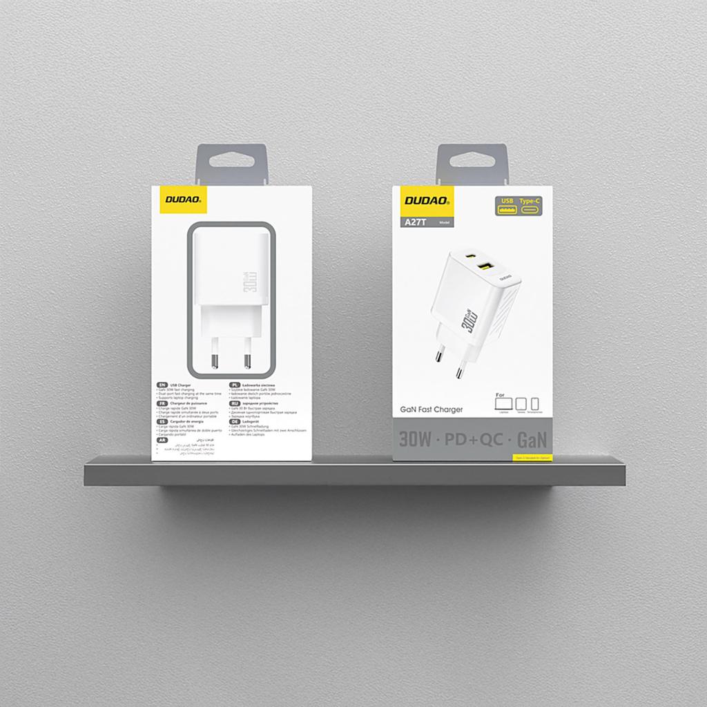 Ładowarka sieciowa USB-A USB-C GaN PD 30W - biała
