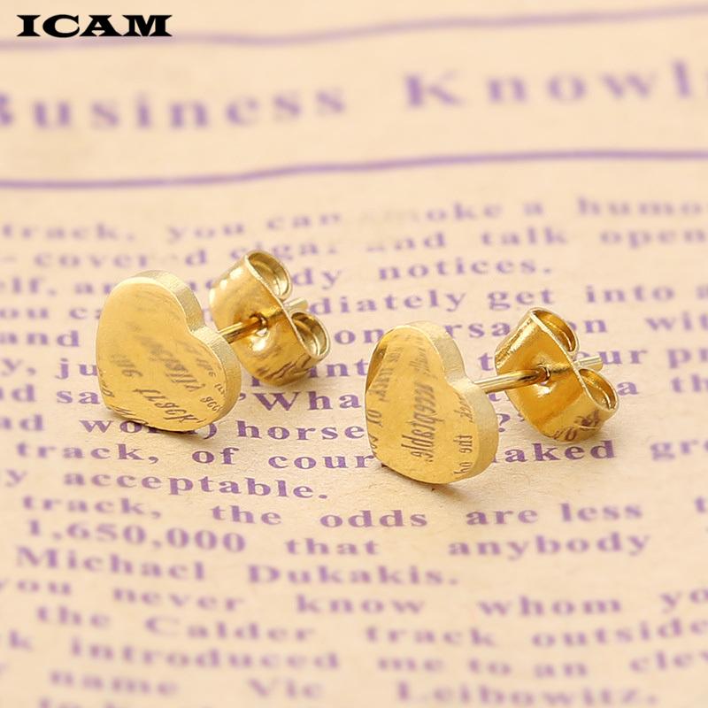 Women Golden Stainless Steel Cute Stud Earrings Carnations for Girlsl Heart T Earrings Minimalist Jewelry