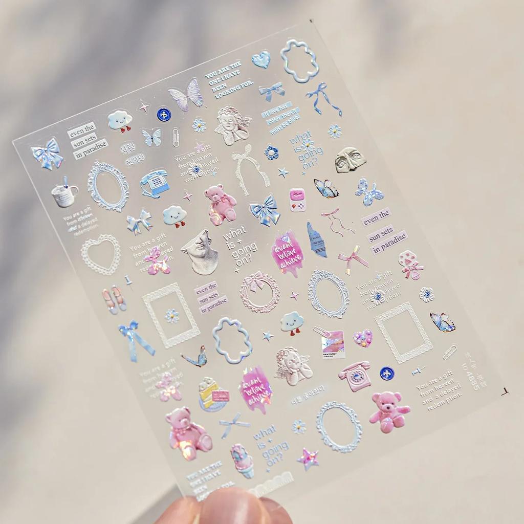 5D Pudding Jelly Dessert Fruit Cherry Pink Claw Print Bowknot Tie Knot Love Heart Stars Nail Art Sticker Adhesive Manicure Decal