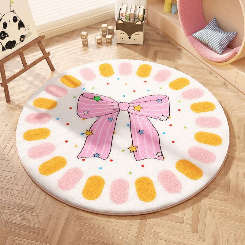 Cartoon Animal Pattern Circular Carpet With Water Wash For Kids Bedroom And Lounge Area