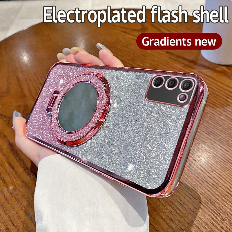Luxury Cute Mirror Silicone Phone Case For Samsung Galaxy A04 A04E A05 A05S A06 A7 2018 Glitter Magnetic Stand Shockproof Cover