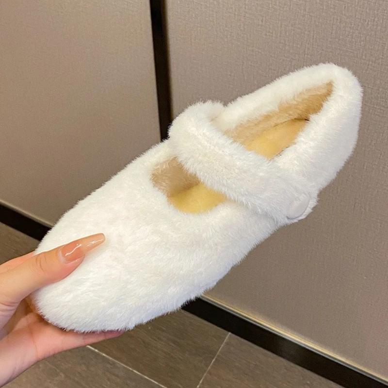 Fashion Autumn Winter Warm Fluffy Flat Shoes Women Comfort Round Toe Mary Jane Shoes Ladies Soft Cotton Shoes Loafers Zapatos De Mujer