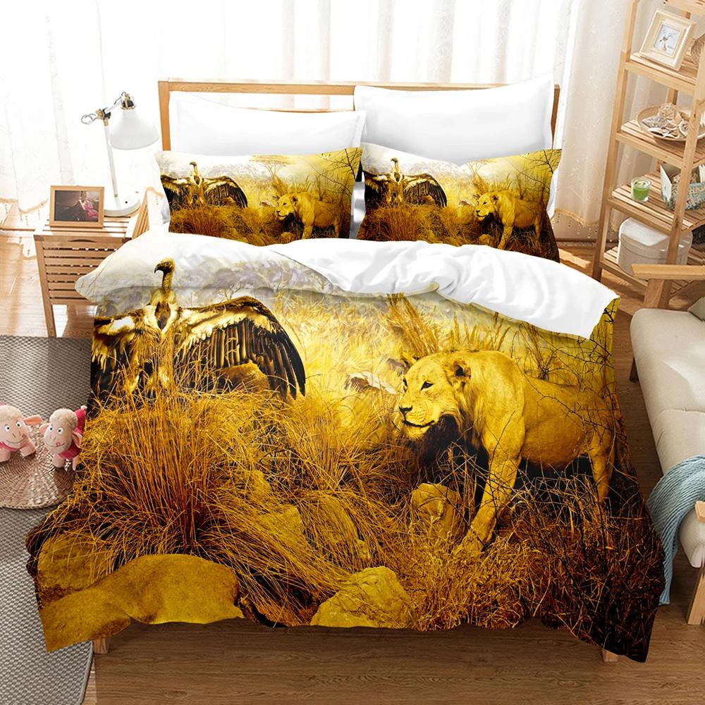 Comforter 3D Lion Print S King Size Animal Bedding Set Starry Galaxy Comforter Microfiber +Pillow Shams