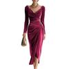 European and American Women's Clothing, Casual Velvet Sexy New Long-sleeved, Thin Pleated Long Split Hip-wrapped Dress