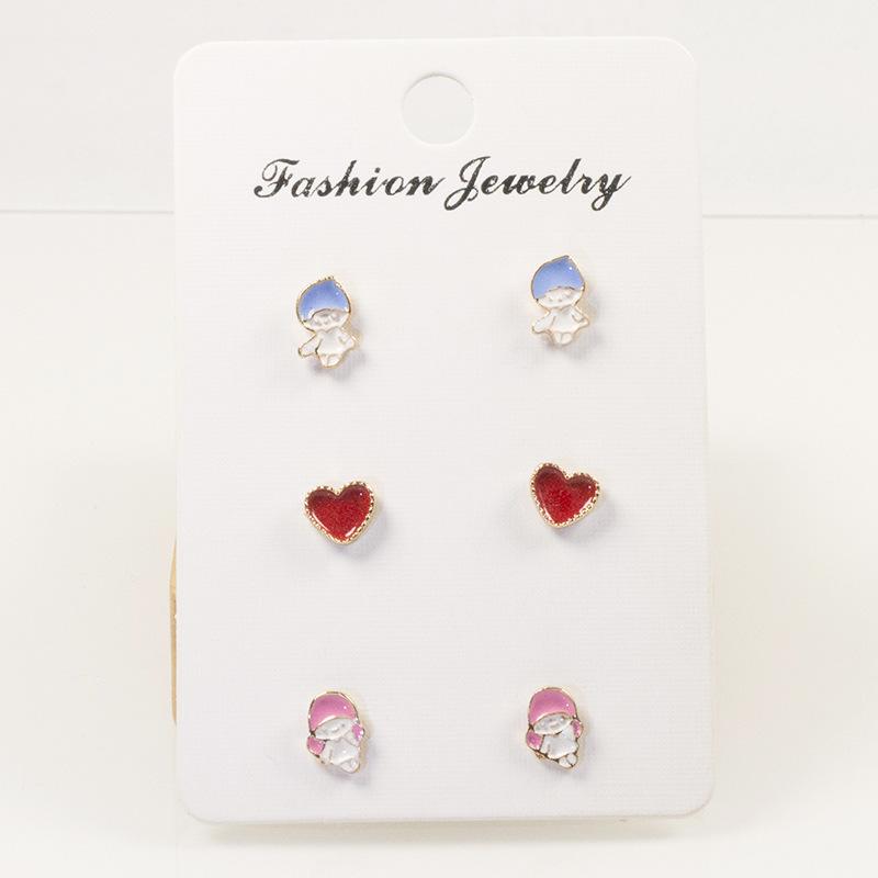 

S925 Silver Needle Gentle Dripping Oil Prince Love Princess Earrings Women s Three-piece Set Spring and Summer Silver Needle Simple Niche Flower срібний