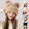 Winter Warm Knitting Hat for Women Double Pompom Thick Cap Solid Color Ladies Anti-cold Ski Snow Warm Beanie Ear Protection Hats
