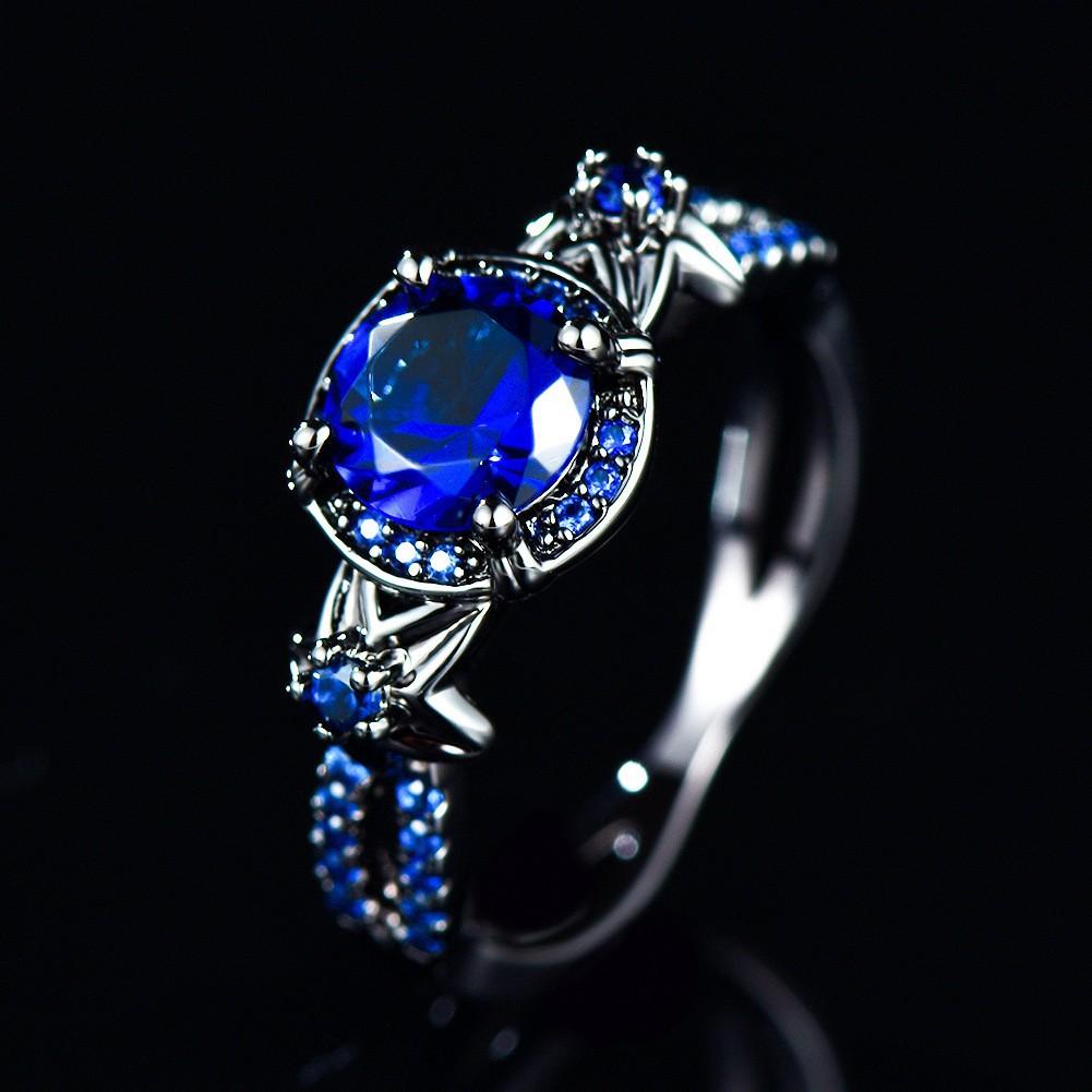 European and American black gold opal diamond-studded purple round diamond ring for men and women