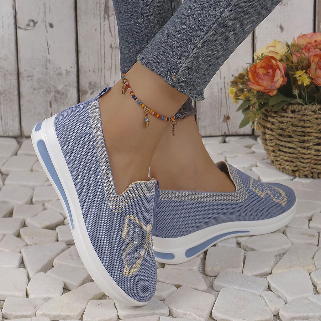 Fashion 2024 Spring and Autumn Fashionable Round Toe Shallow Mouth Color Block Bow Mesh Slip-on Low Heel Casual Women Sports Shoes