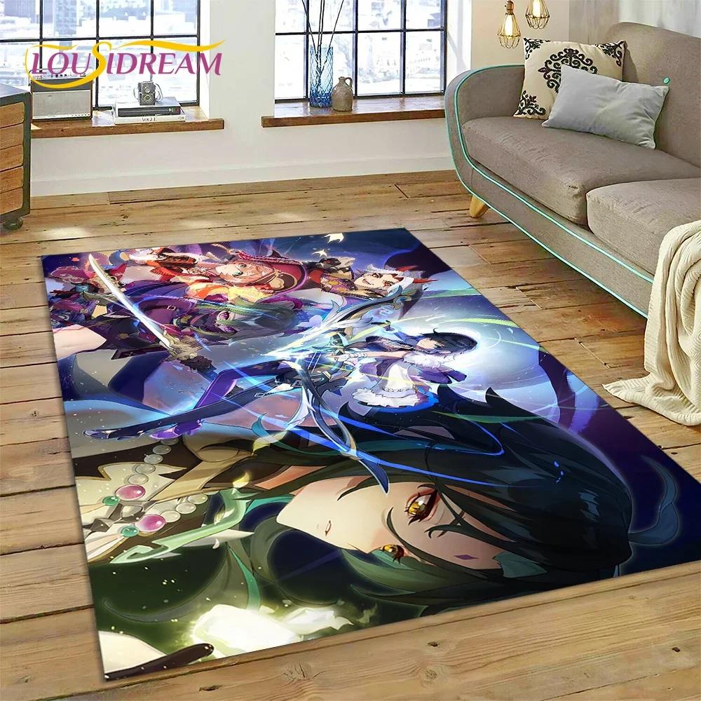 Latest Genshin Impact Cartoon Game Carpet Rug for Bedroom Living Room Home Sofa Decoration,Children Game Large Decor Floor Mat