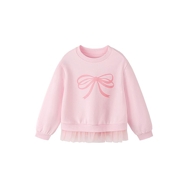 Mini Balabala Girls' Hoodie Soft and Non Deformable Splicing Mesh Sweet Top 2026 Spring