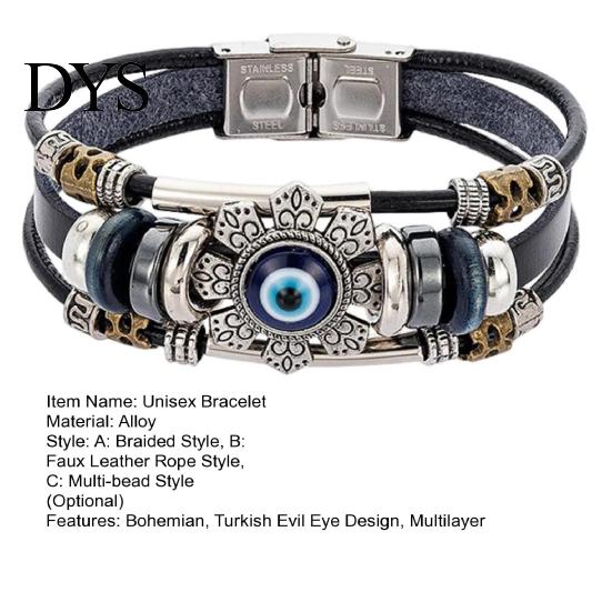 Faux Leather Bracelet Bohemian Multilayer Beads Vintage Geometric Decorative Gift Men Women Turkish Evil Eye Charm Jewelry for Daily Life Fashion