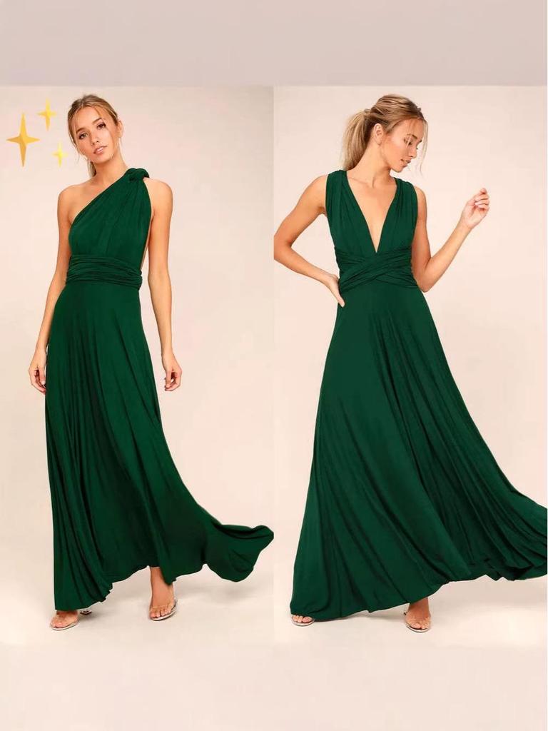 European & American Women's Solid Halter V-Neck Sleeveless Long Evening Gown