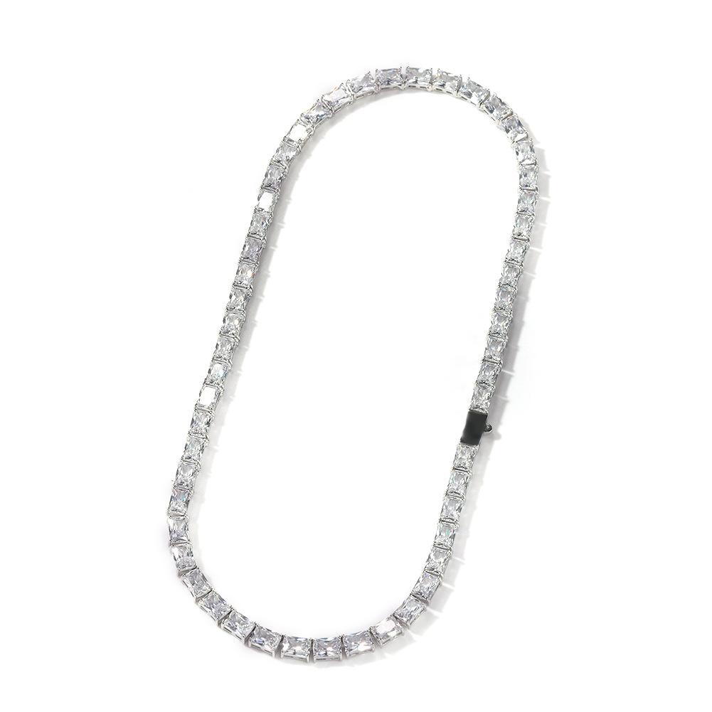 European Hip Hop Rectangular Zircon Necklace Ins Personality Simple Tennis Chain Street Niche Copper Clavicle Chain