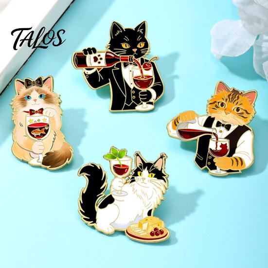 Women Clothes Pin Cartoon Red Wine Cat Brooch, Enamel Kitten Lapel Bag Decoration Pin, Jackets Backpacks Decorative Accessory for Men Brooch