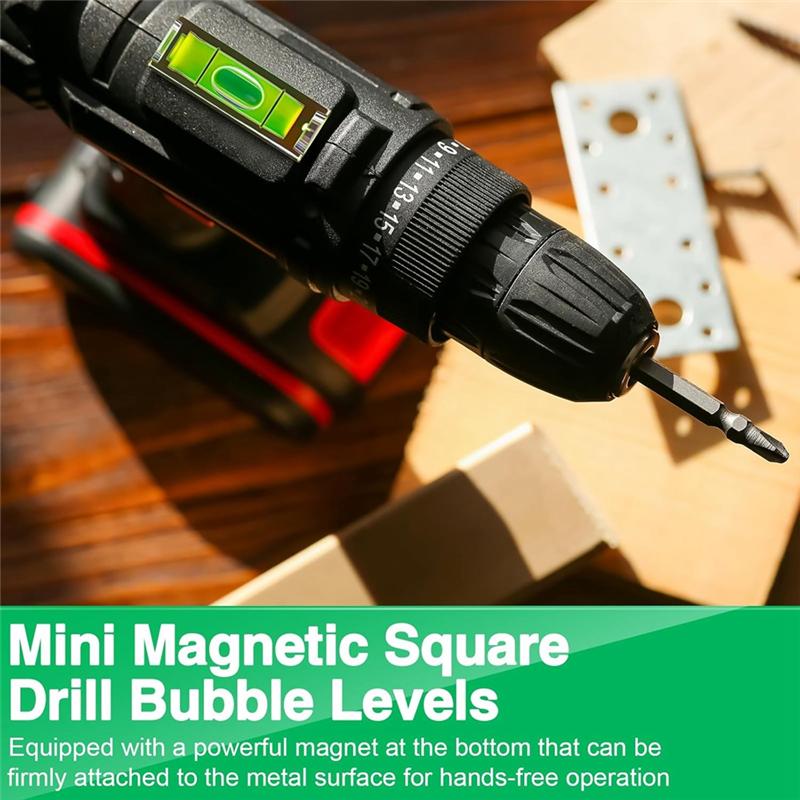 A03F-Circular Spirit Level, 9 Pcs Small Bubble Mini Magnetic Square Drill Measuring Tool