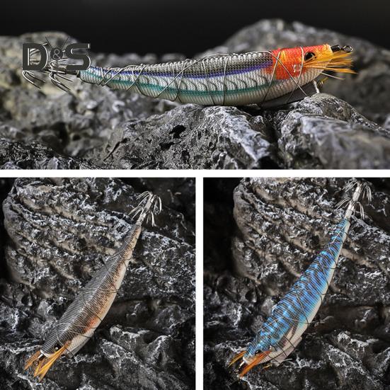 12CM/13G Luminous Shrimp Bait with Squid Jig Hook Realistic Bionic Artificial Lure Saltwater Freshwater Bass Walleye Trout Fishing Accessories