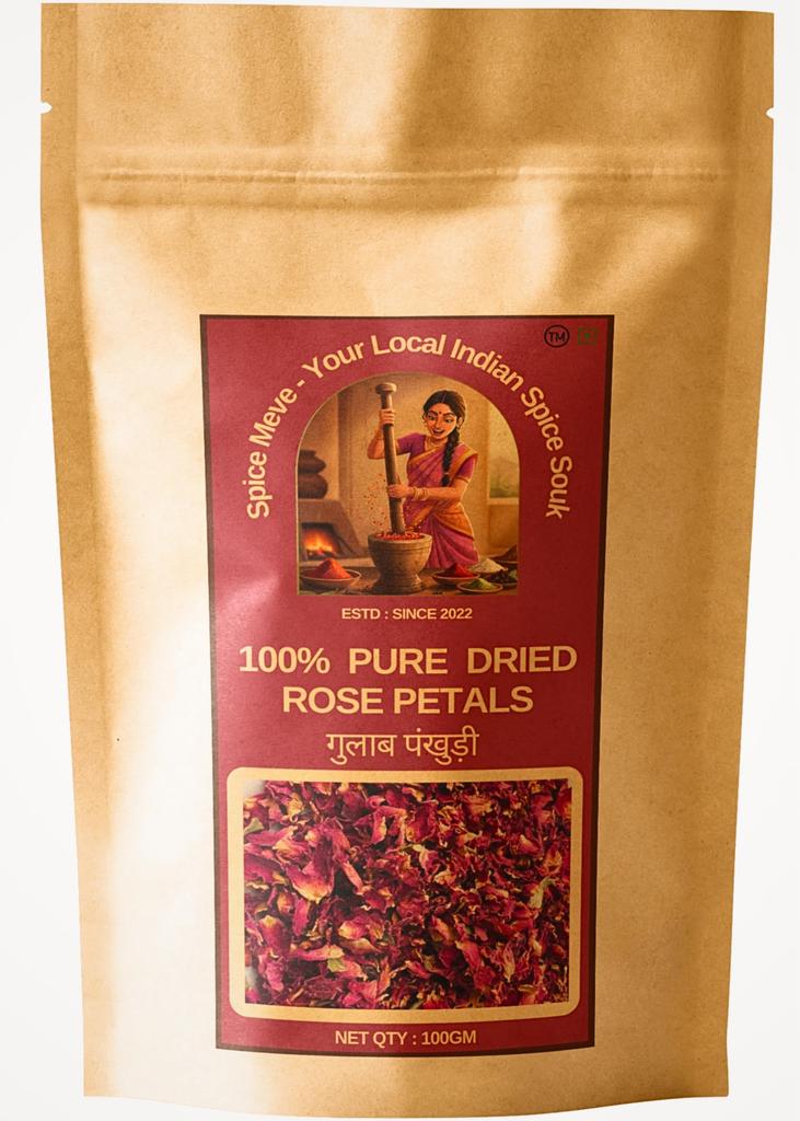Spice Meve Dried Rose Petals Edible 100 Gm, Shade Dried Dried Gulab Patti for Masala Mix, Tea, Desserts, Culinary Garnishes, Skin & Haircare