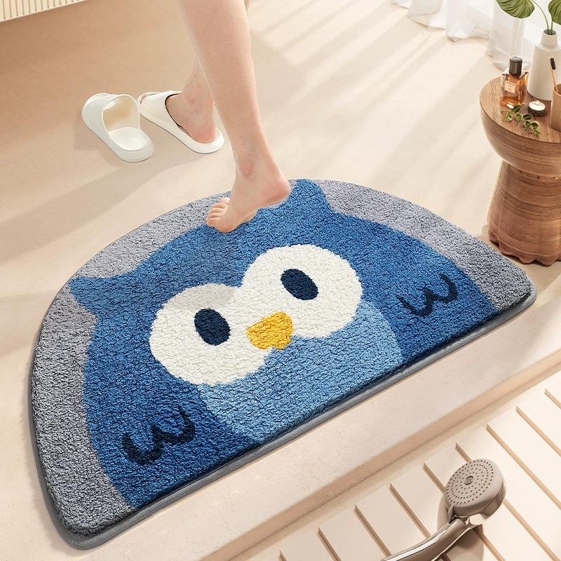 Cartoon Semi-Circular Bath Mats | Thickened Plush Non-Slip Bathroom Rug | Quick-Dry Super Absorbent Foot Mat for Bathroom Decor