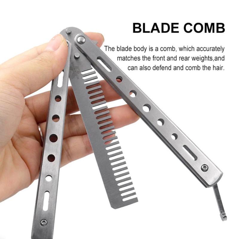 Foldable Practice Training Butterfly Comb Stainless Steel Beard Moustache Brushe Salon Hairdressing Styling Tool