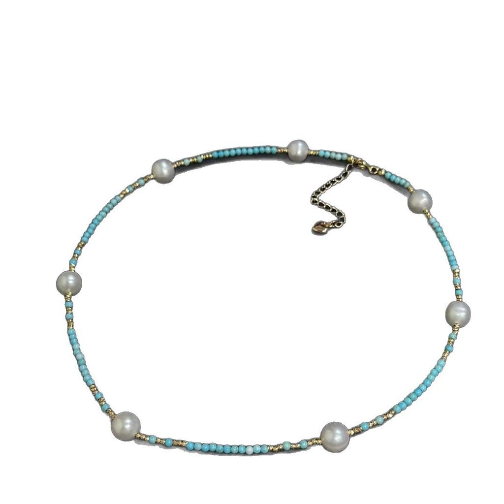 Natural Freshwater Pearl Turquoise Neck Chain Women's Fashion Light Luxury Simple Temperament Niche Design Advanced Sense Collarbone Chain