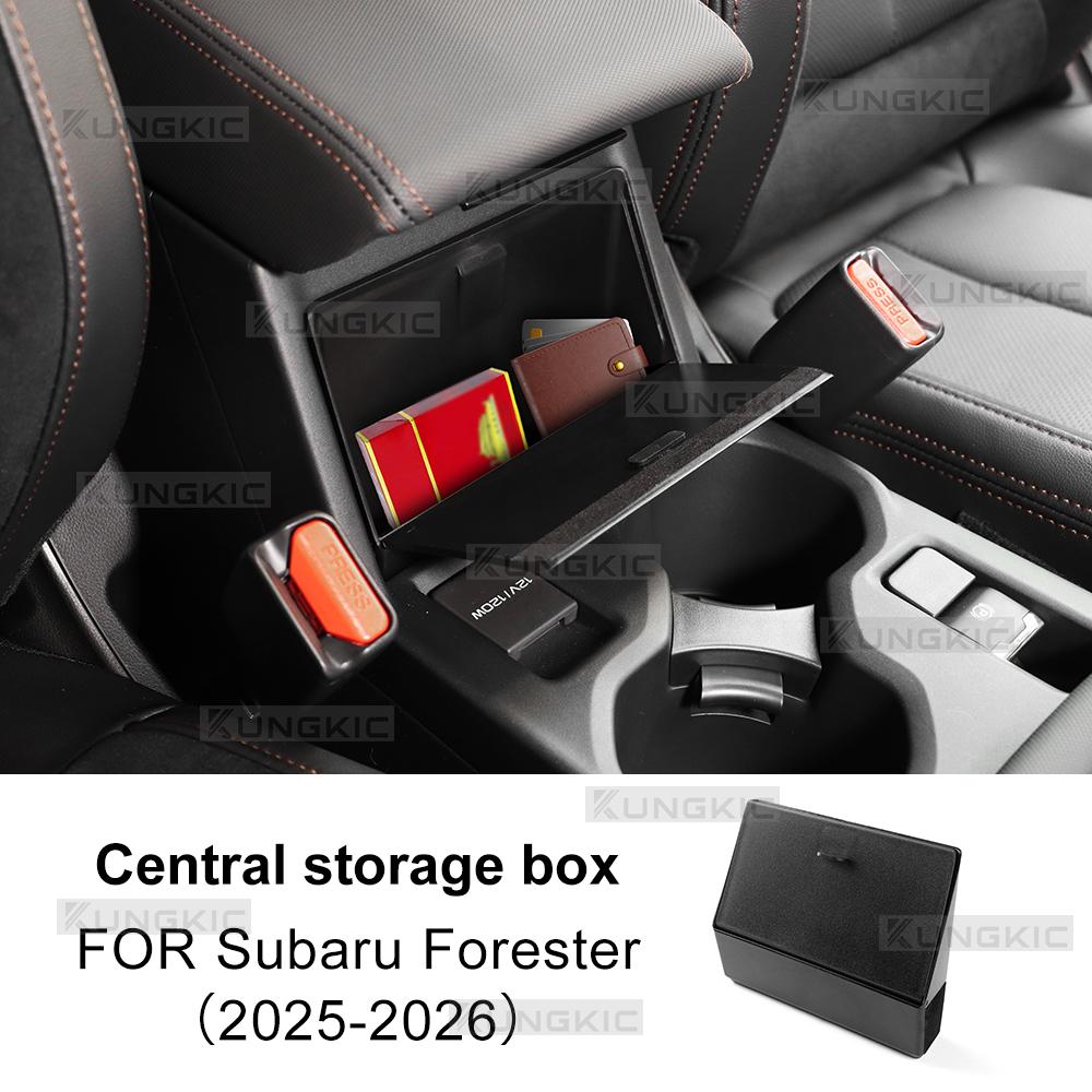 KUNGKIC For Subaru Forester 2025 2026 LHD RHD Car Armrest Storage Organizer Center Console Magnet Cover Armrest Tray Box