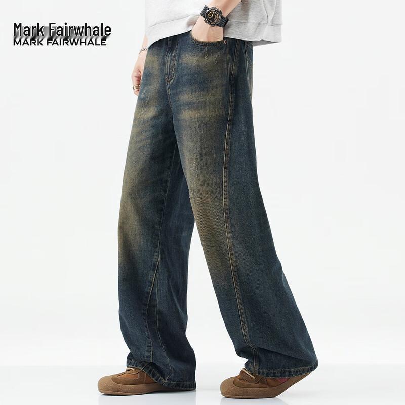 Mark Fairwhale Men's Retro Distressed Loose Straight-Leg Jeans