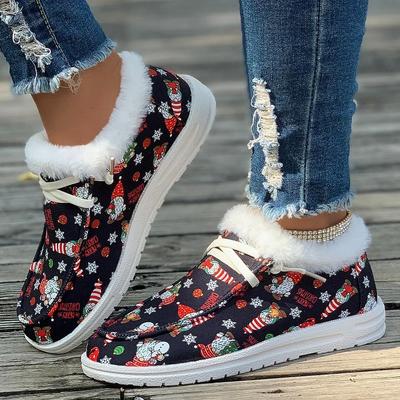 Damen Flache Beiläufige Schuhe Frauen Neue Winter Knöchel Schnee Stiefel Frau Weihnachten Drucken Baumwolle Schuhe Kurze Plüsch Booties Warme Geschenk