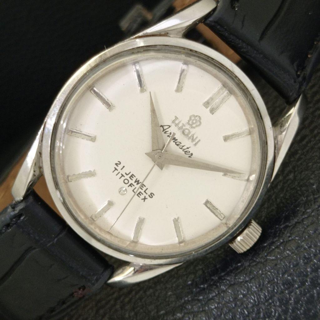ВИНТАЖНЫЕ ЧАСЫ TITONI AIRMASTER С РУЧНЫМ ЗАВОДОМ TITOFLEX ШВЕЙЦАРСКИЕ МУЖСКИЕ БЕЛЫЕ ЧАСЫ a702034-5 R208-a702034