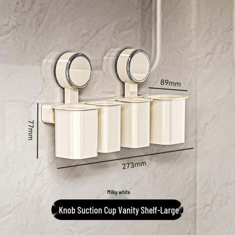 Wall-Mounted No-Drill Suction Cup Bathroom Shelf & Organizer for Toothbrushes, Razors, and Cosmetics