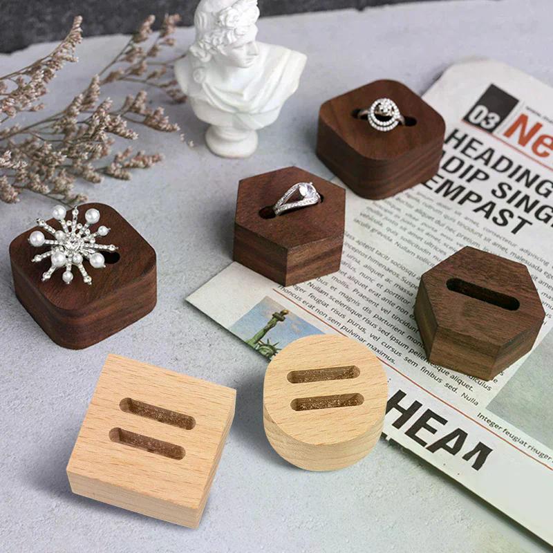 Wood Round/Square/Heart Single/Double Slot Ring Display Rack Organizer Holder Jewelry Display Stand Ring Counter Windows Display