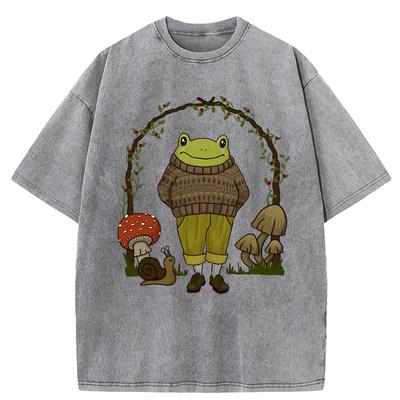T-shirt da Donna Vintage con Stampa Rana e Fungo Cotone Traspirante T-shirt Casual Manica Corta Estiva Oversize