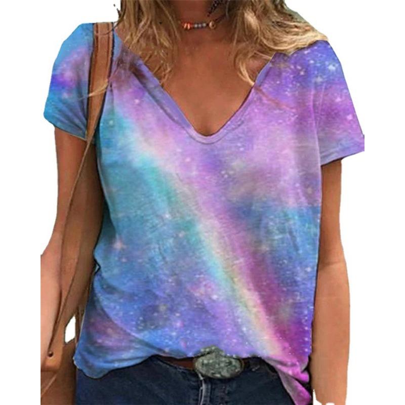 

Футболка с короткими рукавами и V-образным вырезом с принтом в виде граффити, женская 3D-футболка 5XL разноцветный