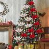 20/1pcs Three-Layer Artificial Christmas Flower Glitter Fake Flowers Florals with Branch for Xmas Tree Ornament Party Home Decor