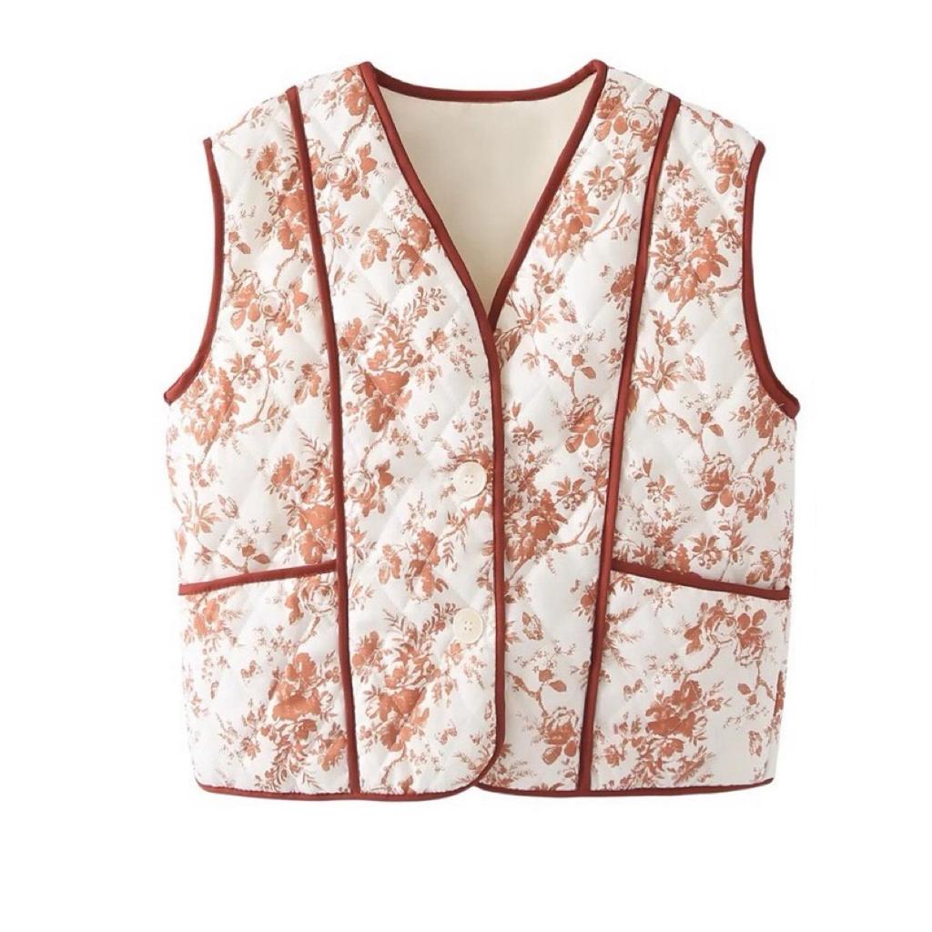 European & American Women's Fashion: 2024 Autumn/Winter Casual Printed Quilted Vest