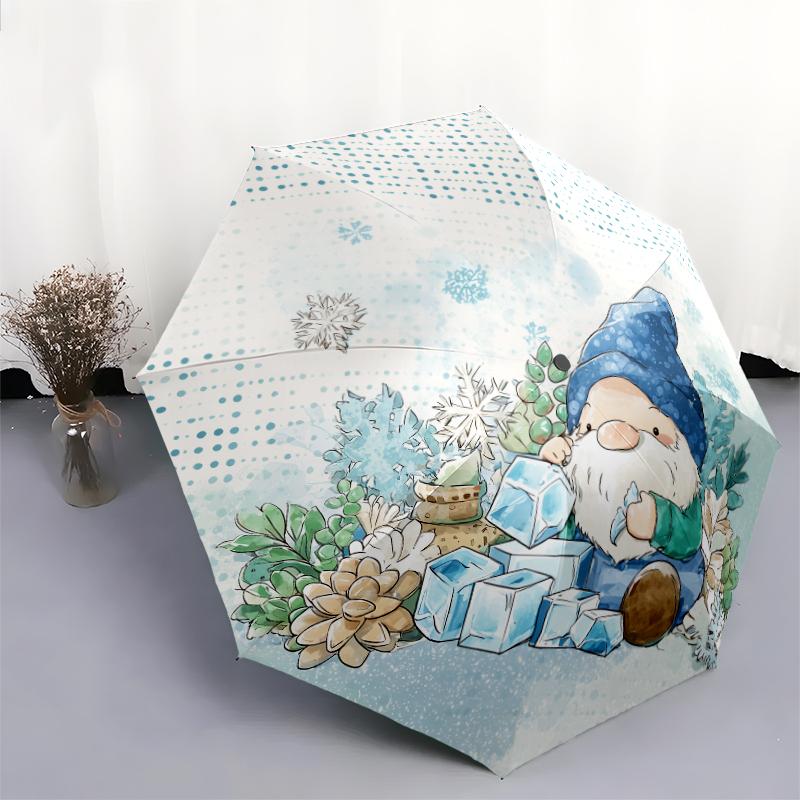 Cartoon Snowman Pattern, Automatic Folding Umbrella, Portable and Foldable Design, 8 Ribs, a Christmas or Birthday Gift.
