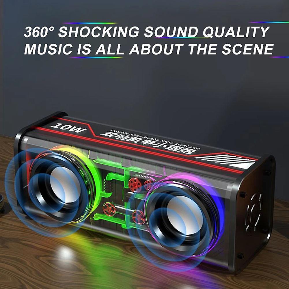 Transparent Case Colorful Light Dual Speaker Audios Multifunctional Stereo Loudspeaker for Home Pool Travel