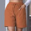 Damen Sommer-Shorts, lässig, Stretch, mittlere Taille, Shorts mit Taschen, Kordelzug, weites Bein
