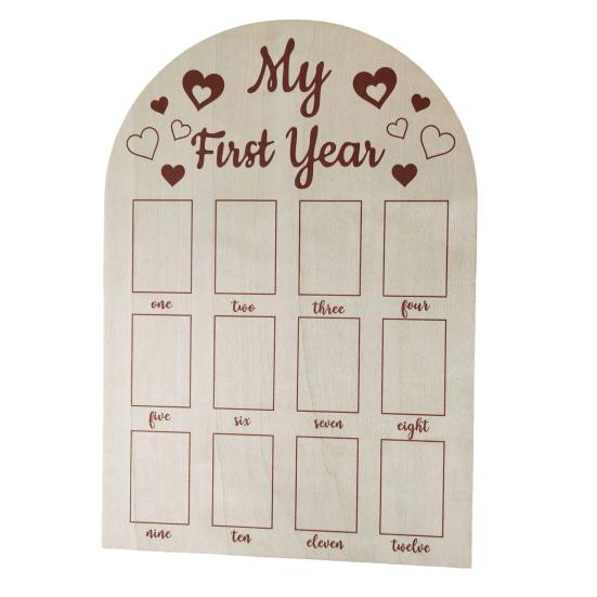 Yousheng 12 Months Baby Picture Frame, Carved Wood Monthly Photo Display Board, Newborn Keepsake for Kids Growth