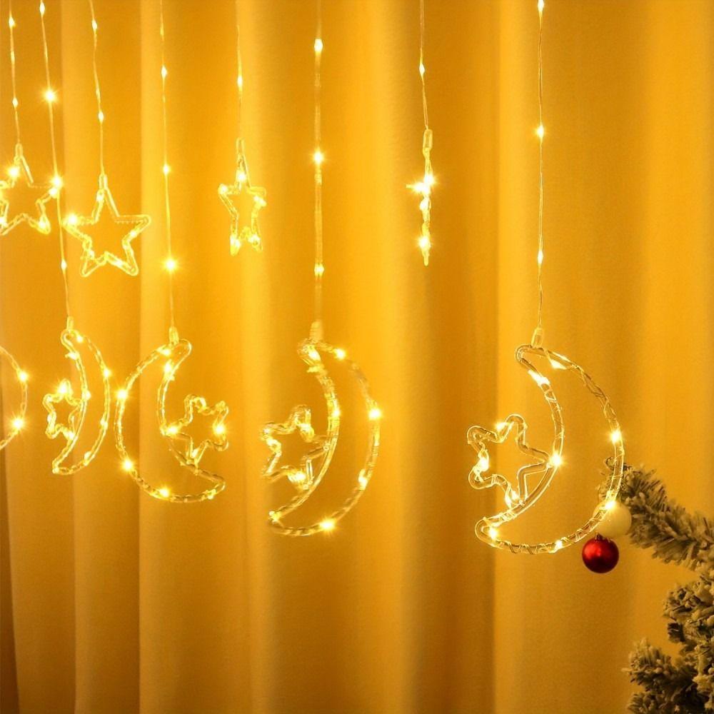 Creative Warm White Ramadan Lights Multicolor 135 LED Star Moon Curtain Light USB Plug Gift LED Curtain Lights Party Decoration