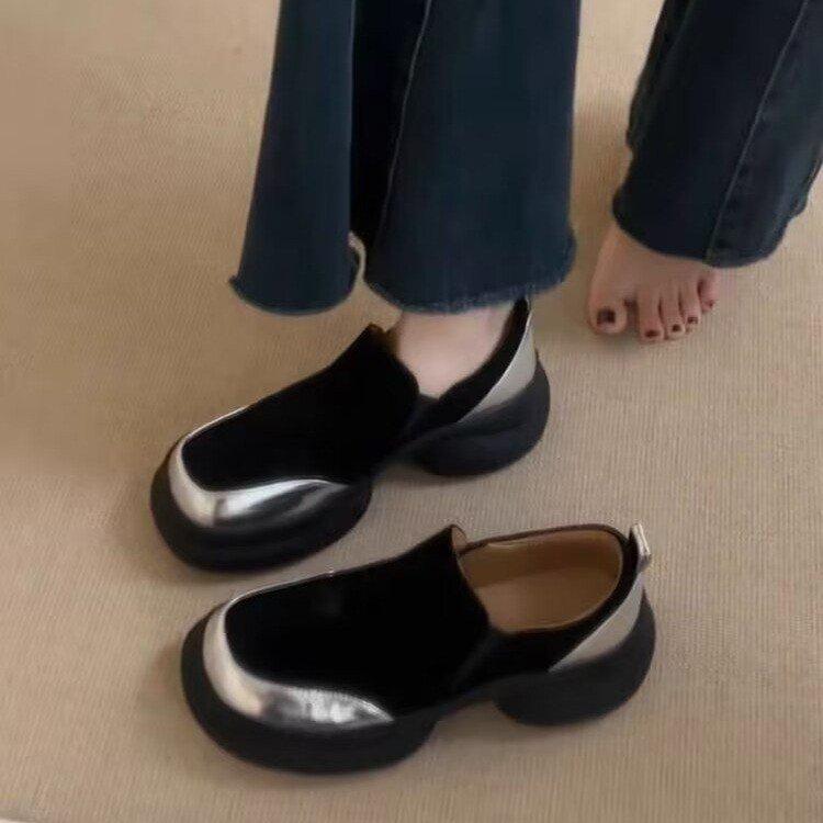 Retro color matching matte one-pedal lazy shoes simple heightening platform casual single shoes loafers women's small leather shoes